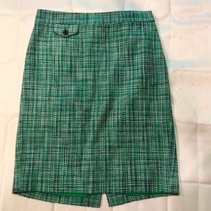 J Crew Green Tweed Pencil Skirt